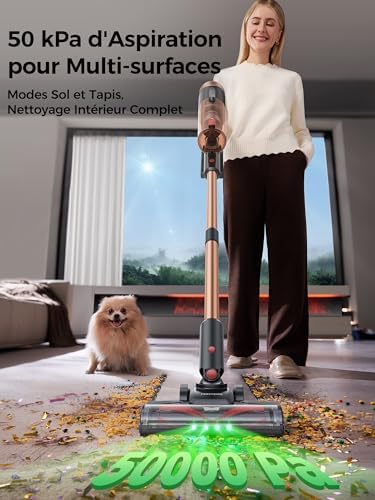 Proscenic Aspirateur Balai sans Fil P11 Ultra, 50kPa, 50 Mins, 500W, Léger et Télescopique