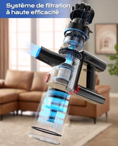 Ivormentico Aspirateur Balai sans Fil V15, 40KPA, 50Mins, LED Verte, Bleu Foncé