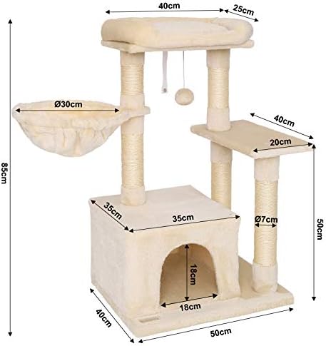 Arbre à Chat avec Hamac et Balle en Peluche, 85 cm, Beige