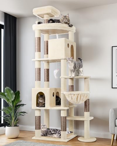 Arbre à Chat XXL 213 cm avec Niches et Plate-forme Beige