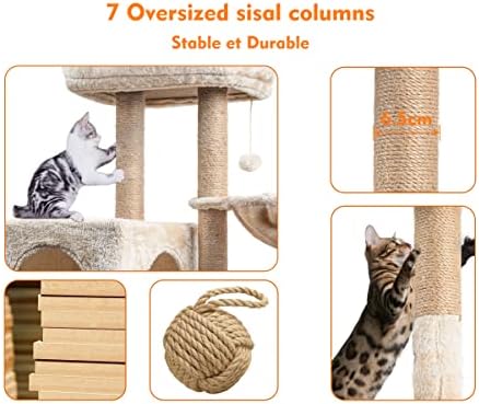 Tour de Jeux pour Chats 145 cm Arbre à Chat, Gris avec 7 Griffoirs