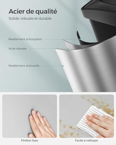 SONGMICS Poubelle de Cuisine Triple, 45L, Acier, 3 x 15L, Argent