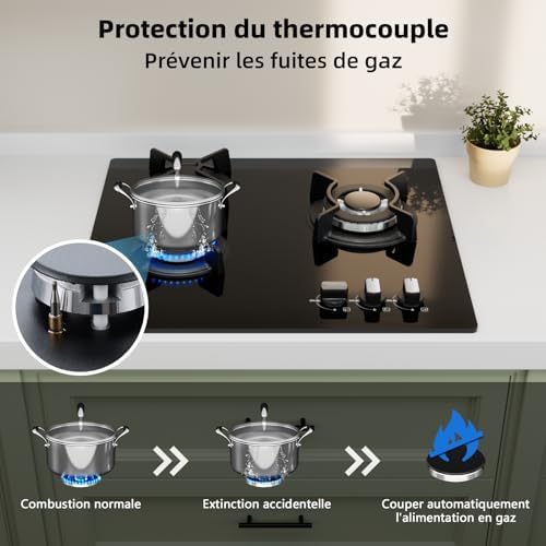 Plaque Induction 3 Feux, Table de Cuisson Encastrable, Verre Noir 60cm