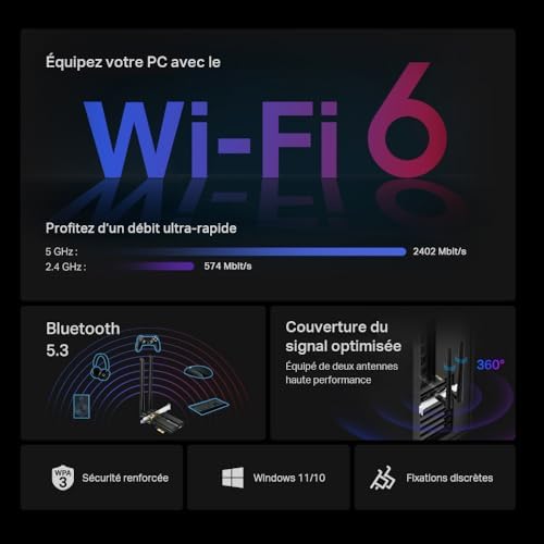TP-Link Carte WiFi 6 PCIe Archer TX55E, Bluetooth 5.2, 2 Antennes