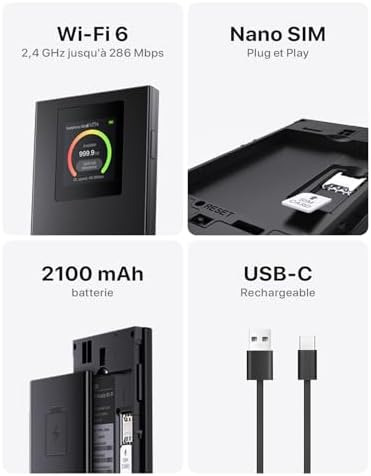 Tenda Routeur Portable 4G SIM, MF6, WiFi 6 AX300Mbps, Batterie 2100mAh