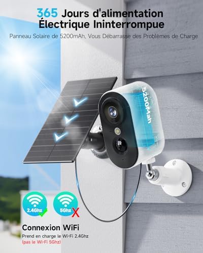Caméra de Surveillance 2K avec Panneau Solaire, Vision Nocturne Couleur, 2 Pack