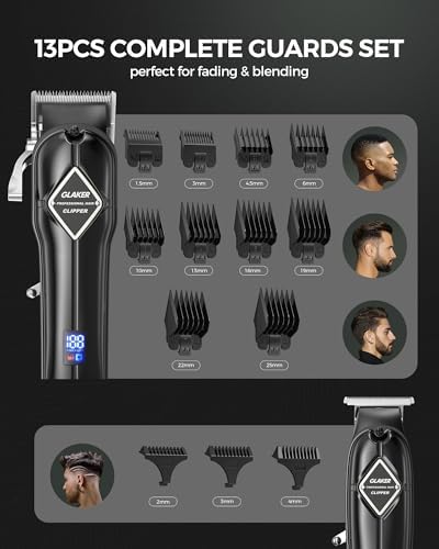 Tondeuse Cheveux et Barbe Professionnelle Sans Fil, 13 Peignes de Guidage, Noir