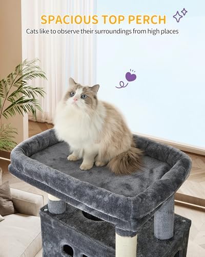 Grand Arbre à Chat 170 cm, Tour à Chat avec Griffoirs et Hamac, Gris Foncé