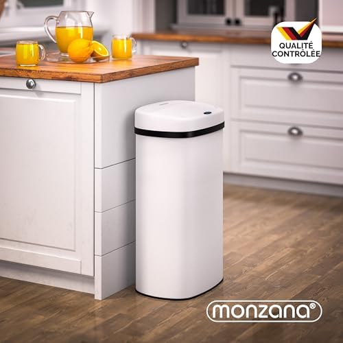 Monzana Poubelle Automatique 50L, Acier Inoxydable, Capteur de Mouvement, Blanc