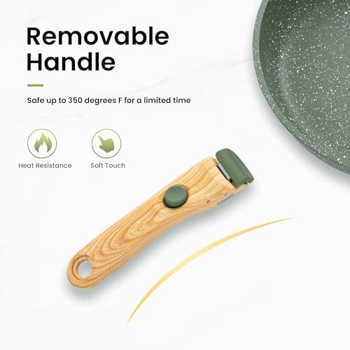 Batterie de Cuisine à Poignée Amovible, 10 Pièces, Vert, Induction