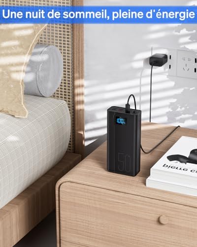 Batterie Externe 50000mAh, Charge Rapide 22.5W, 5 Sorties, 3 Entrées