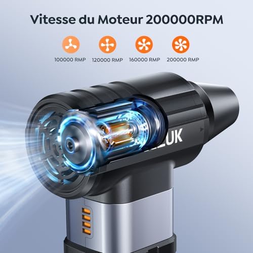 ACEZUK Souffleur Air Comprimé AD100, 200000 TR/Min, Batterie 10500mAh, 4 Vitesses