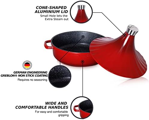 INTIGNIS Tajine Marocain 28 cm avec Couvercle Auto-Arrosant, 4.2L, Antiadhésif