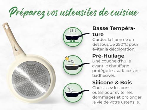 Batterie de Cuisine Induction 21 Pcs, Set de Casseroles et Poêles Antiadhésives, Beige