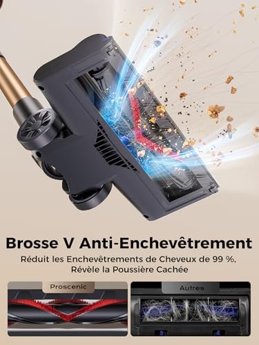 Proscenic Aspirateur Balai sans Fil P11 Ultra, 50kPa, 50 Mins, 500W, Léger et Télescopique