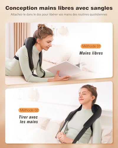 Masseur Shiatsu 4D Chauffant, Masseur Cervical Sans Fil, Relaxation Dos et Cou