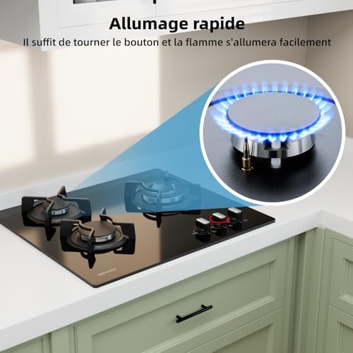 Plaque Induction 3 Feux, Table de Cuisson Encastrable, Verre Noir 60cm