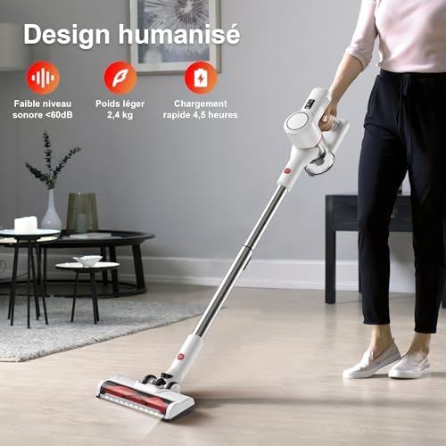 Syntecno Aspirateur Balai sans Fil Puissant P9-W, Moteur 70,000 tr/min, Blanc