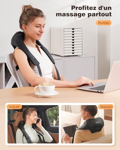 Masseur Shiatsu 4D Chauffant, Masseur Cervical Sans Fil, Relaxation Dos et Cou