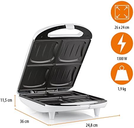 Tristar Appareil à Croque-Monsieur SA-3065, 4 Sandwiches, Revêtement Antiadhésif, 1300W