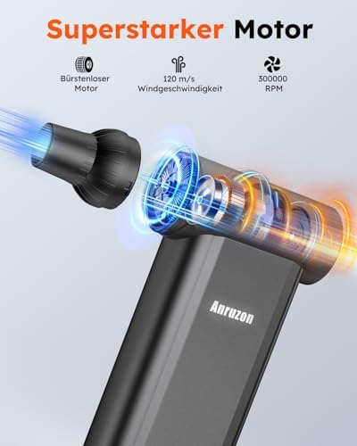 Anruzon Souffleur d’Air Électrique A1PRO, 300000 RPM, 8 Vitesses, Batterie 7600mAh