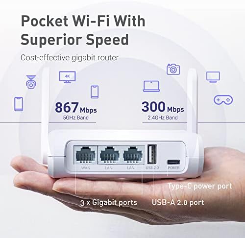 GL.iNet Routeur WiFi de Voyage Sécurisé GL-SFT1200, Double Bande AC1200, Gigabit Ethernet