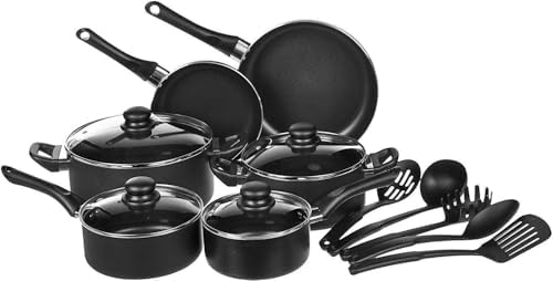 Batterie de Cuisine Antiadhésive 13 Pièces, Acier au Carbone, Noir