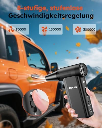 Anruzon Souffleur d’Air Électrique A1PRO, 300000 RPM, 8 Vitesses, Batterie 7600mAh