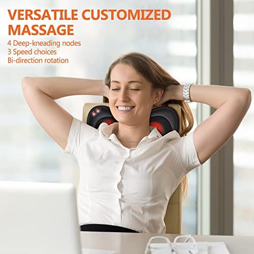 Coussin de Massage Shiatsu Masseur Cervical avec Chaleur et 4 Nœuds