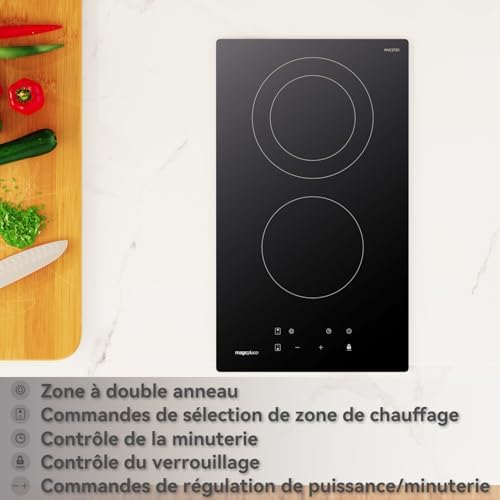Plaque Vitrocéramique 2 Feux Induction, 29,5cm, Rouge, 9 Niveaux de Puissance