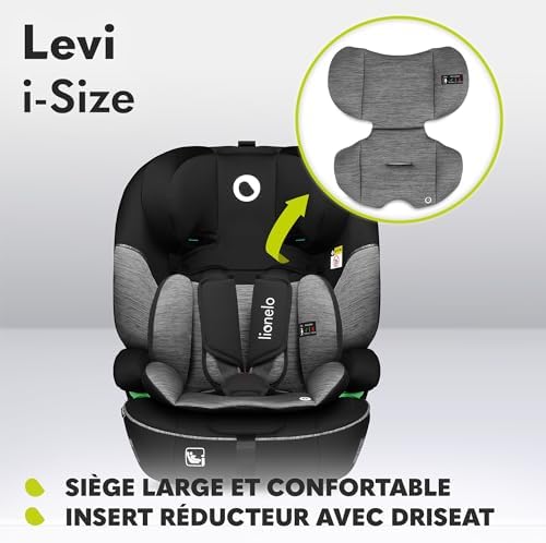Lionelo Siège Auto Isofix Levi One, 9-36 kg, Protection Latérale, Appui-tête Réglable, Gris-Noir