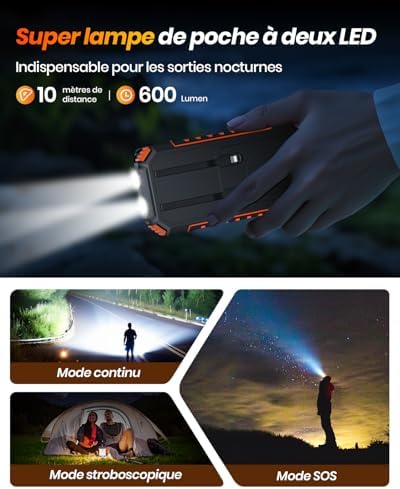 Chargeur Solaire Batterie Externe 27000mAh, Charge Rapide 22,5W, Orange