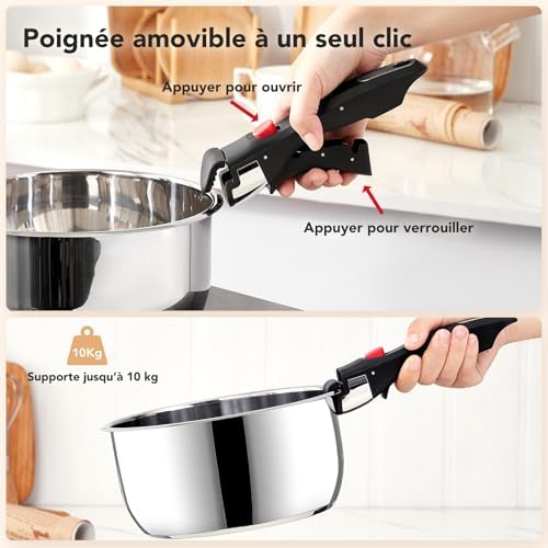 Batterie de Cuisine Induction 7 Pièces, Poêles Antiadhésives et Casseroles Inox, Noir
