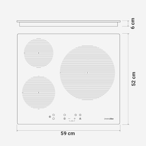 Plaque Induction 3 Feux, Blanc, Contrôle Tactile, 7000W
