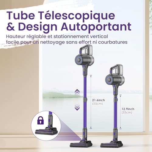 Suirviz Aspirateur sans Fil U8, 40kpa, 35 Min Autonomie, Lumière LED Verte