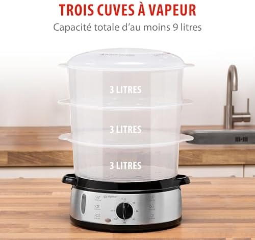 alpina Cuiseur Vapeur 3 Couches, 9L, Sans BPA, Gris, 230V/800W
