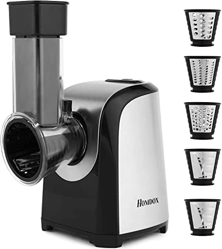 Meykey Râpe Légumes Électrique, Fresh Express 150W, 5 Cônes, Argent Noir