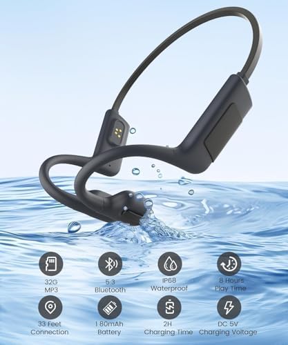 Écouteurs Waterproof 32GB Casque Conduction Osseuse Bluetooth 5.3, Gris