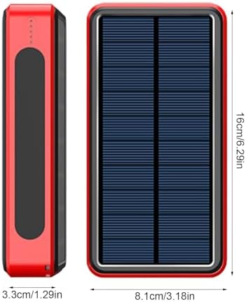 Batterie Externe Solaire 50000mAh, Chargeur Solaire avec 4 Sorties USB, Rouge