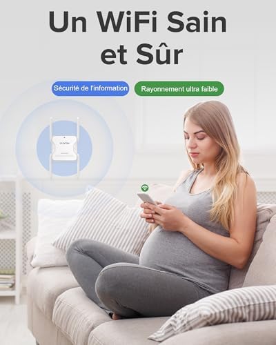 QLOCOM Répéteur WiFi Puissant AX1500Mbps, WiFi 6, Double Bande 5GHz/2.4GHz