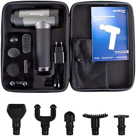 Mobiclinic Pistolet de Massage Musculaire, Écran LCD, 6 Têtes, 30 Niveaux d'Intensité