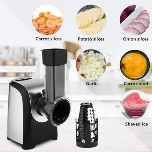 Eloklem Coupe-légumes Électrique, Râpe de Cuisine à 5 Lames Coniques, Commande à un Seul Bouton