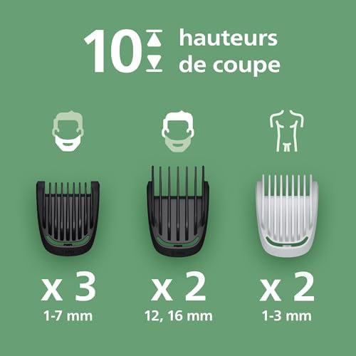 Philips Tondeuse Multigroom Série 3000, Modèle MG3946/15, 9 Accessoires, Lames Auto-affûtées