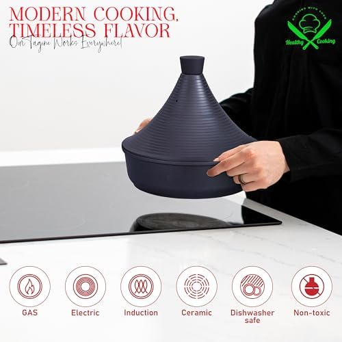 INTIGNIS Tajine Marocain 28 cm, Couvercle Auto-Arrosant, Induction, 4.2L, Antiadhésif