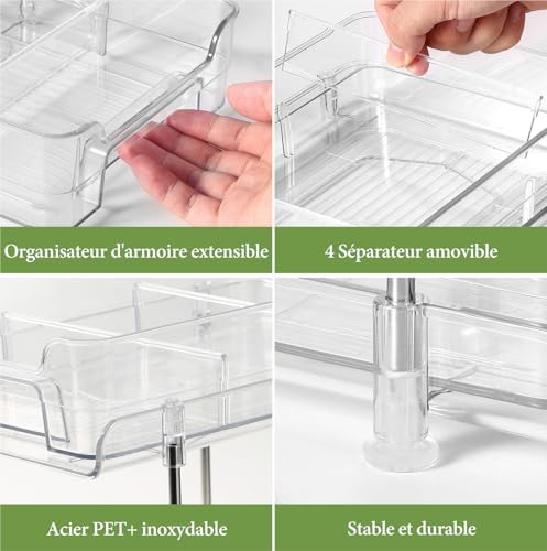 Organisateur sous évier à 2 niveaux avec tiroir, Transparent, 29x21x21 cm