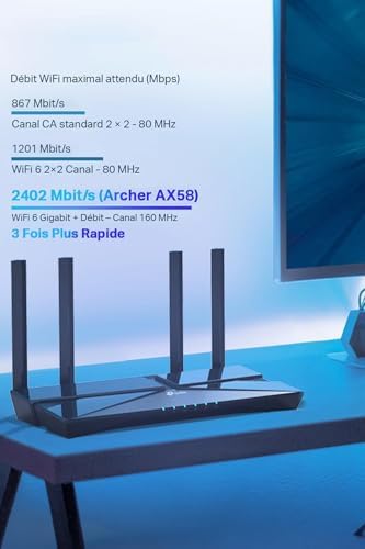 TP-Link Routeur WiFi 6 Archer AX58, 3000 Mbps, 5 Ports Gigabit, 4 Antennes