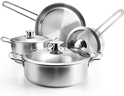 Batterie de Cuisine Inox 3 Couches, 7 Pièces, Tous Feux Induction, Argent