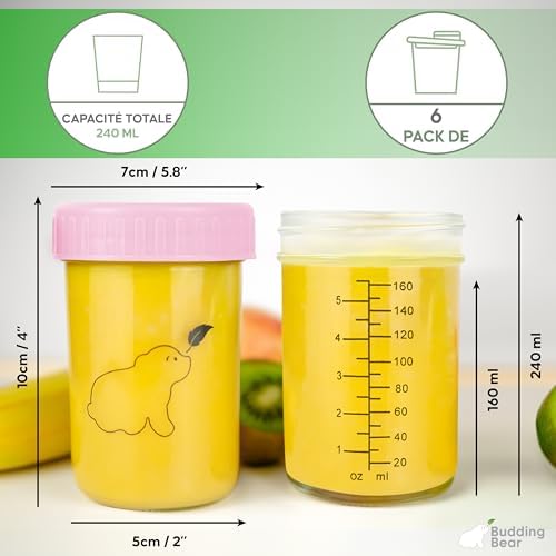 Pots de Conservation en Verre 240ml, Petit Pot en Verre Réutilisable, Lot de 6, Sans BPA
