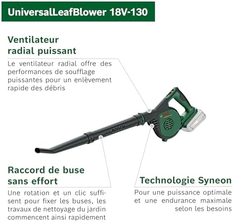 Bosch Souffleur de Feuilles sans Fil UniversalLeafBlower 18V-130, Sans Batterie