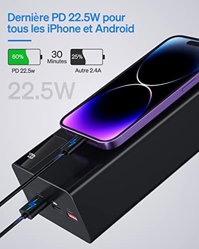 Chargeur Portable 50000mAh Batterie Externe, Charge Rapide 22.5W, Noir